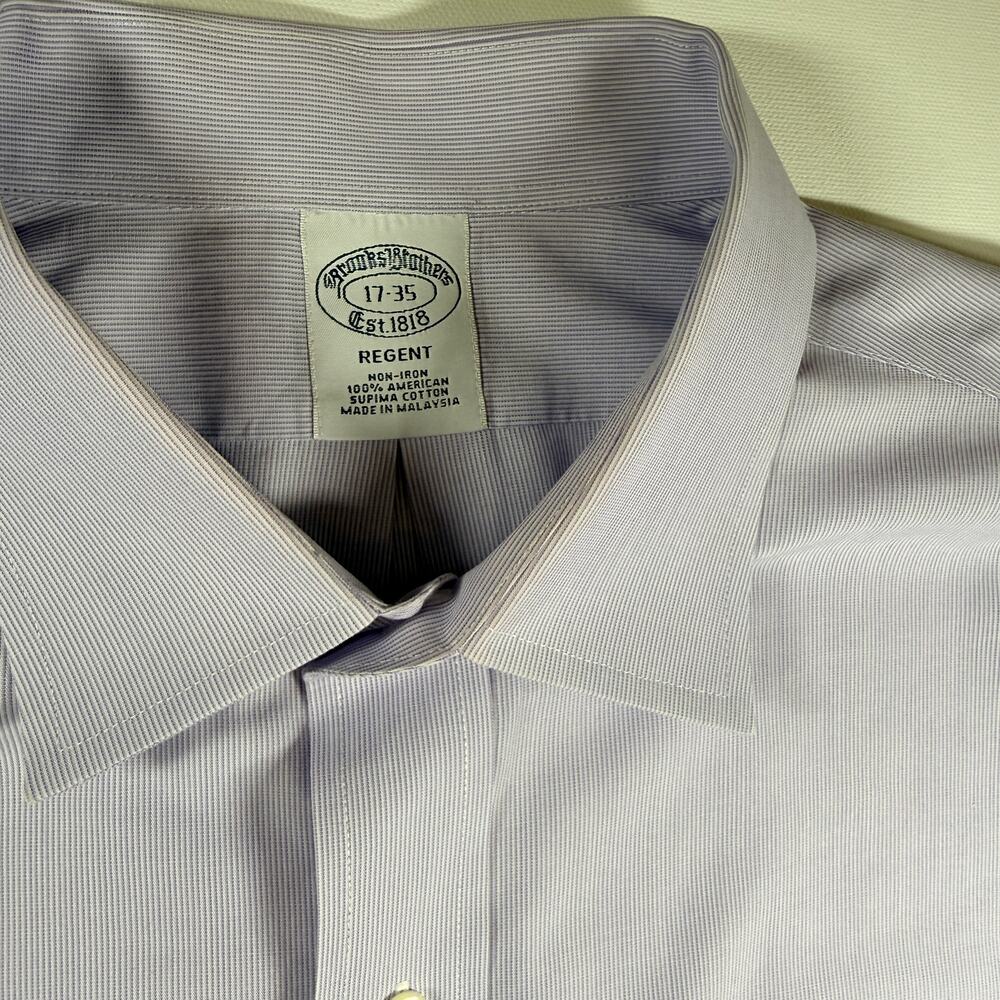 Brooks Brothers Regent Dress Shirt Mens 17 35 Purple Stripe Supima Non Iron